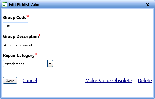 Edit picklist value - Repair Group